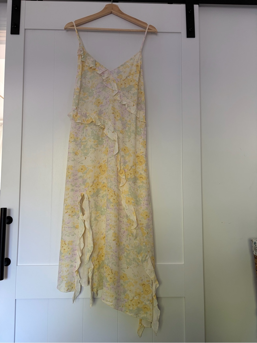 New Floral Ruffle Slip Dress in Pastel Yellow